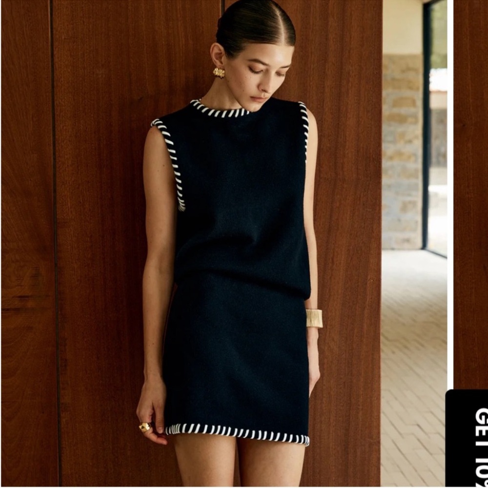 Commense Contrast Trim Sleeveless Skirt Set